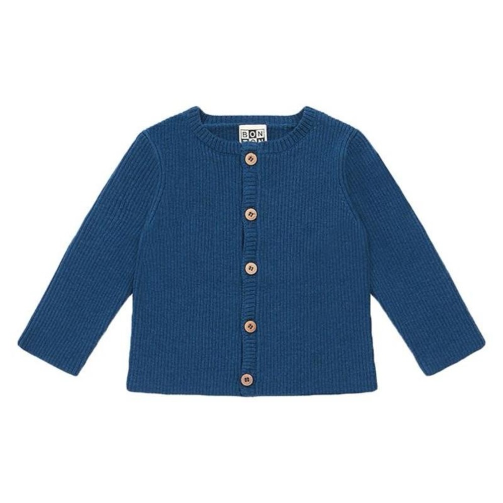 BONTON baby minot cardigan Prussian blue brand new with tags wool/cotton 3 month